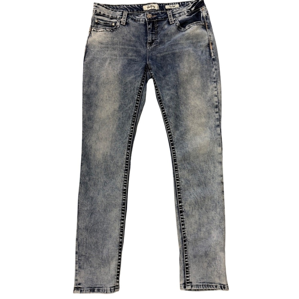 Grunge Acid Wash Streetwear Alt Daytrip Lynx Skinny Jeans Blue Denim Womens 33R